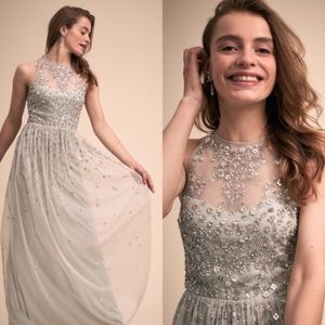 NEW Anthropologie BHLDN Ginny Silver Sequin Dress